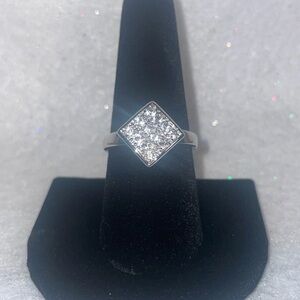 Silver Tone Pavé Square Cluster Ring